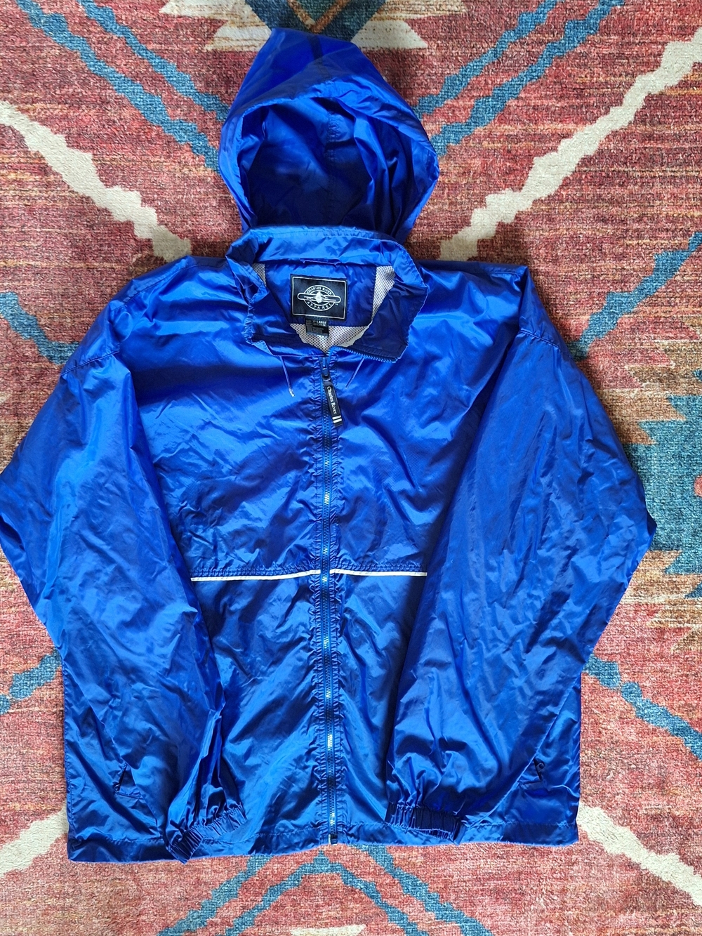 Blue Packable Windbreaker Jacket with Hood